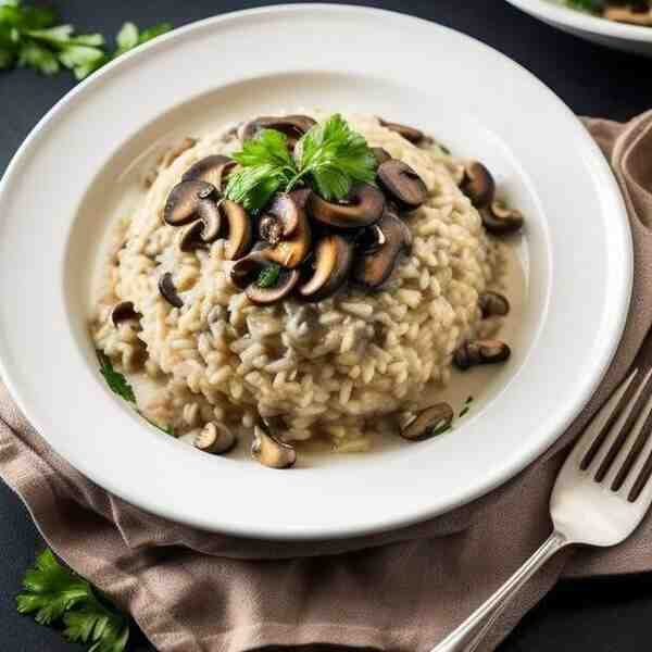 Ризотто с грибами и курицей в сметанном соусе